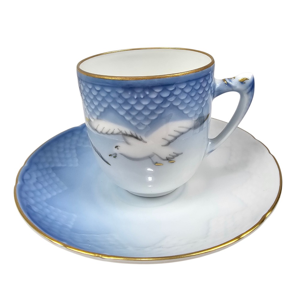 Bing & Grondahl Seagull Teacup Saucer Set Gold Trim Danbury Mint 3309/460 Blue
